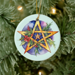 Yule Träd Winter Solstice Holly Wicca Pentacle Julgransprydnad Keramik