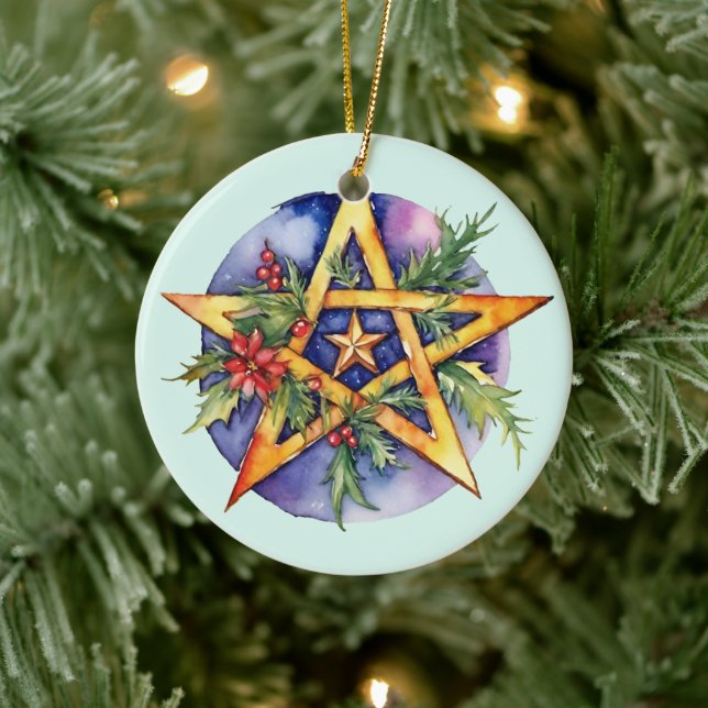 Yule Träd Winter Solstice Holly Wicca Pentacle Julgransprydnad Keramik (Träd)