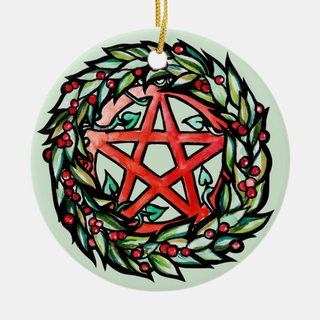 Yule Wandele Pentacle Pagan Pentagram Helgdag Julgransprydnad Keramik (Framsidan)