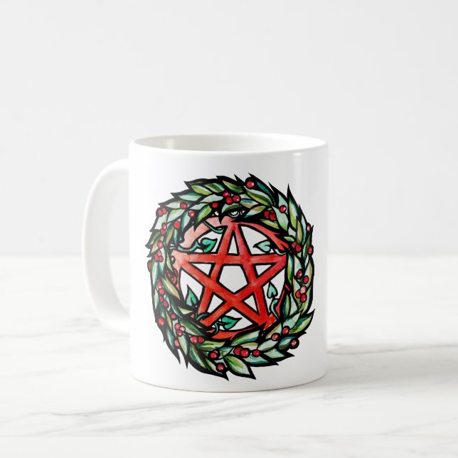 Yule Wandele Pentacle Pagan Pentagram Helgdag Kaffemugg (Framsida vänster)