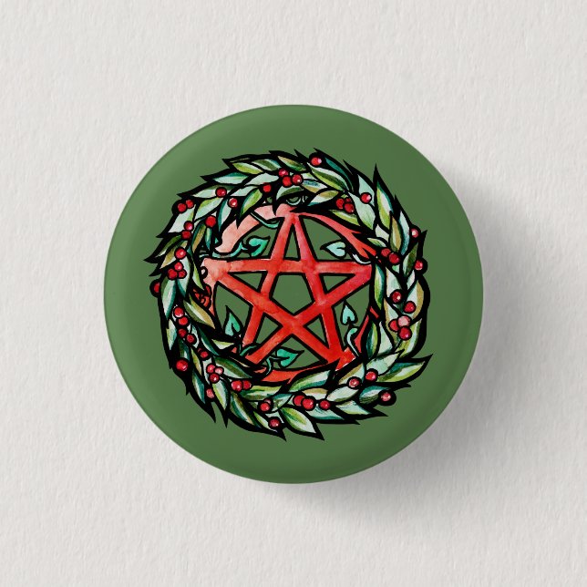 Yule Wandele Pentacle Pagan Pentagram Helgdag Knapp (Framsida)