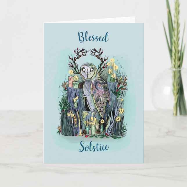 Yule Winter Solstice Barn Uggla med löpverk Kort (Framsida)