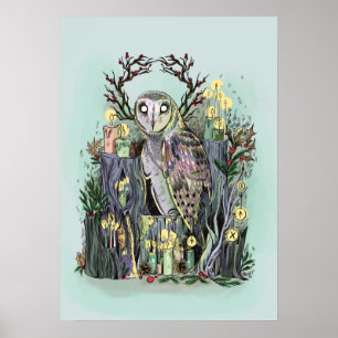 Yule Winter Solstice Barn Uggla med löpverk Poster