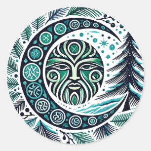 Yule Winter Solstice Greenman Runt Klistermärke