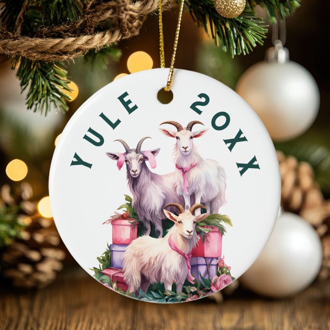 Yule Winter Solstice Helgdag Goats Pagan Wicca Julgransprydnad Keramik (Yule Winter Solstice Holiday Goats Pagan Wicca Ceramic Ornament)