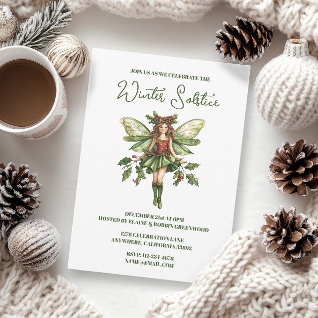 Yule Winter Solstice Holly Fairy Pagan Wicca Inbjudningar (Yule Winter Solstice Holly Fairy Pagan Wicca Party Invitation)