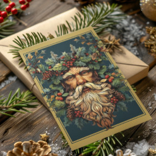 Yule Winter Solstice Holly Kung Helgdag Card Helgkort