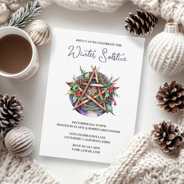 Yule Winter Solstice Holly Pentacle Pagan Wicca Inbjudningar (Yule Winter Solstice Holly Pentacle Pagan Wicca Invitation)