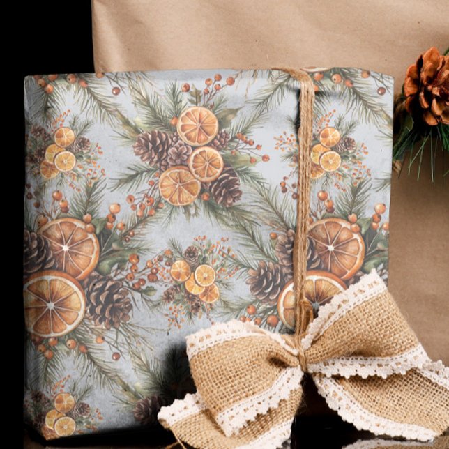 Yule Winter Solstice Natural Gräs & Orange Presentpapper (Skapare uppladdad)