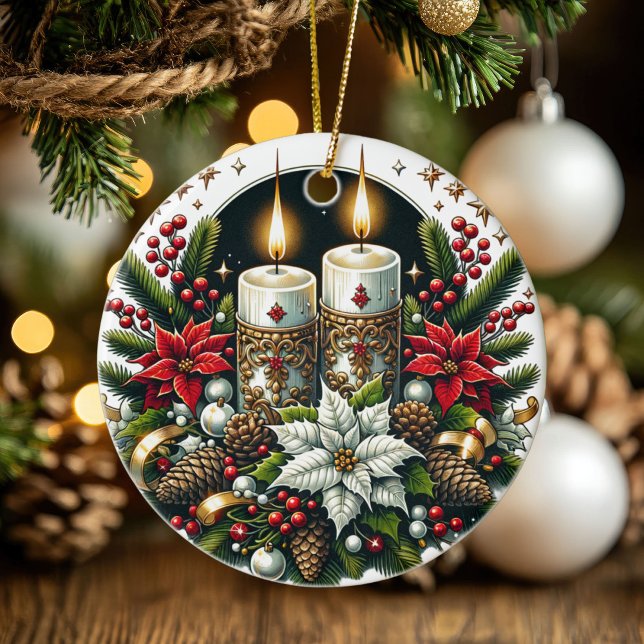 Yule Winter Solstice Poinsettia & Greenery Wicca Julgransprydnad Keramik (Yule Winter Solstice Poinsettia & Greenery Wicca Ceramic Ornament)