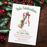 Yule Winter Solstice Witch Broom Holly Besom Inbjudningar<br><div class="desc">Skicka en speciell och unik inbjudan den här vintern med Yule Winter Solstice Witch Broom Holly Besom Party-inbjudan som innehåller en ljus och färgstark Besom dekorerad med vintern Grenenery och din anpassningsbar text. Den här inbjudan är helt anpassade och du kan ändra text och bild genom att trycka på "Anpassa...</div>