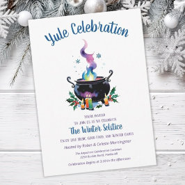 Yule Winter Solstice Witch Cauldron Holly Snö Inbjudningar
