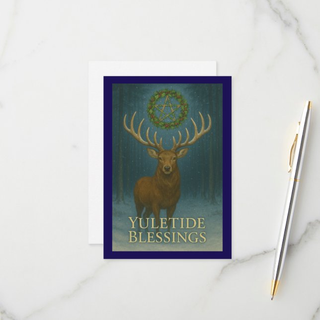Yuletide Blessings Stag Invitation Card OSA Kort (Fram/Back In Situ)