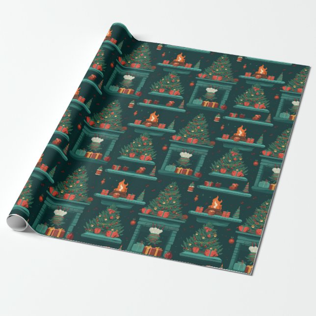 Yuletide Glow Fireplace Festive Gifts Presentpapper (Utrullad)