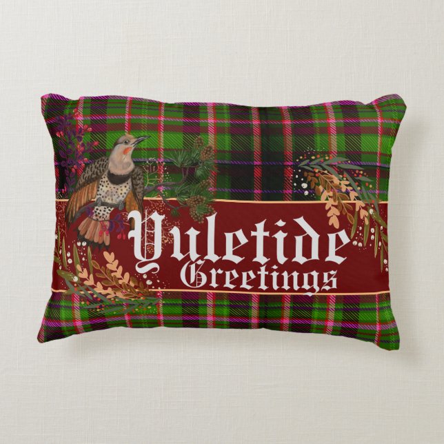 Yuletide Hälsning Northern Flicker accent Pillow Prydnadskudde (Baksidan)