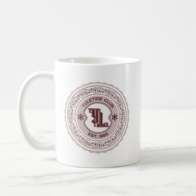 Yuletide Klubb EST. 1985 Helgdag Vapensköld Design Kaffemugg (Vänster)