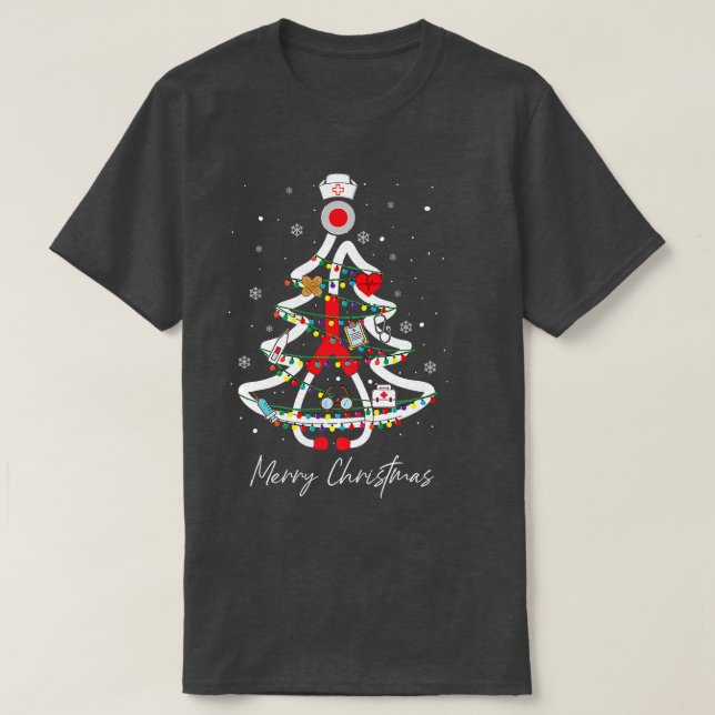 Yuletide Nurse Träd Stethoscope Julafton T Shirt (Design framsida)