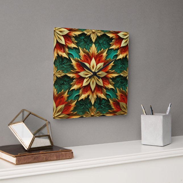 Yuletide Opulence: Guldtrådar jul Fyrkantig Klocka (Kontor)