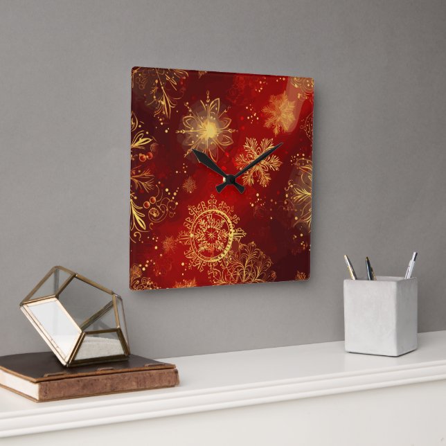 Yuletide Opulence: Guldtrådar jul Fyrkantig Klocka (Kontor)