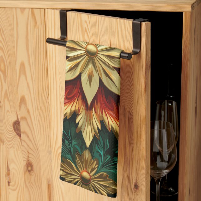 Yuletide Opulence: Guldtrådar jul Kökshandduk (Thirds Fold)