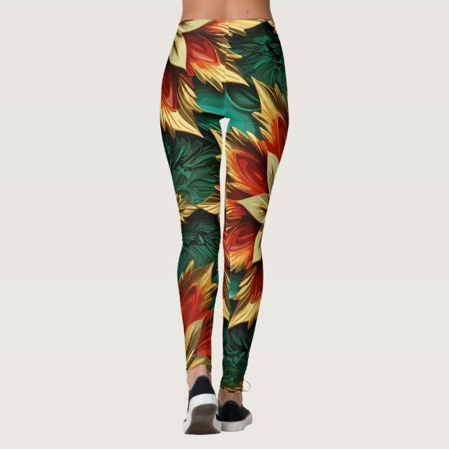 Yuletide Opulence: Guldtrådar jul Leggings (Baksida)