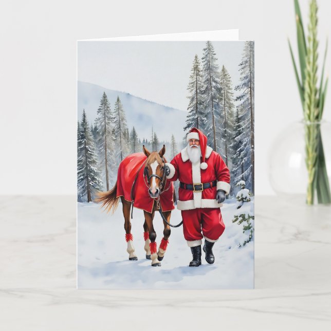 Yuletide Ride Watercolor Santa Western jul Kort (Framsida)
