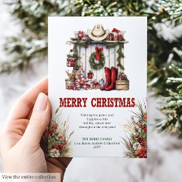 Yuletide Yeehaw greeting card with cowboy boots Julkort