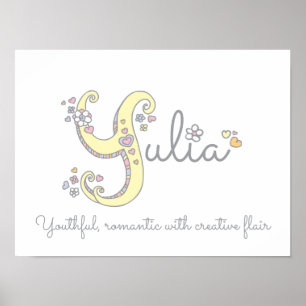 Yulia namn och betydelse doodle initial konstaffis poster