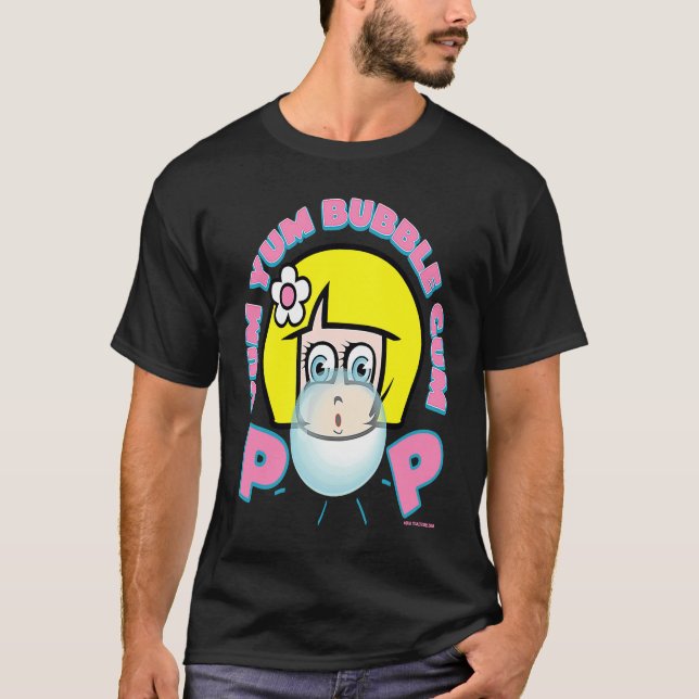 YUM YUM BUBBLE GUM GIRL BLOWING BUBBLE RETRO 90's  T Shirt (Framsida)
