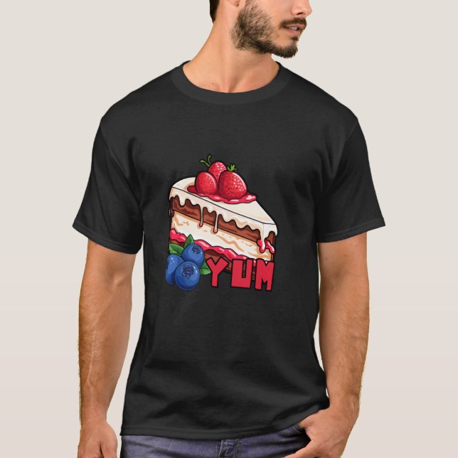 Yum Yum Jordgubb Blåbärskaka T Shirt (Framsida)