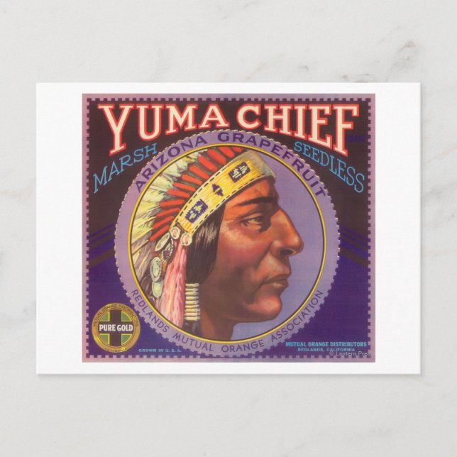 Yuma Chief Orange LabelRedlands, CA Vykort (Framsida)