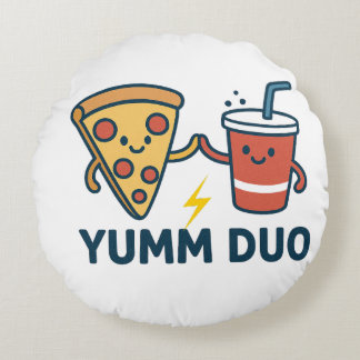 Yumm Duo Pizza och Soda Cute Tecknad Rund Kudde