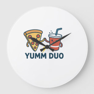 Yumm Duo Pizza och Soda Cute Tecknad Stor Klocka