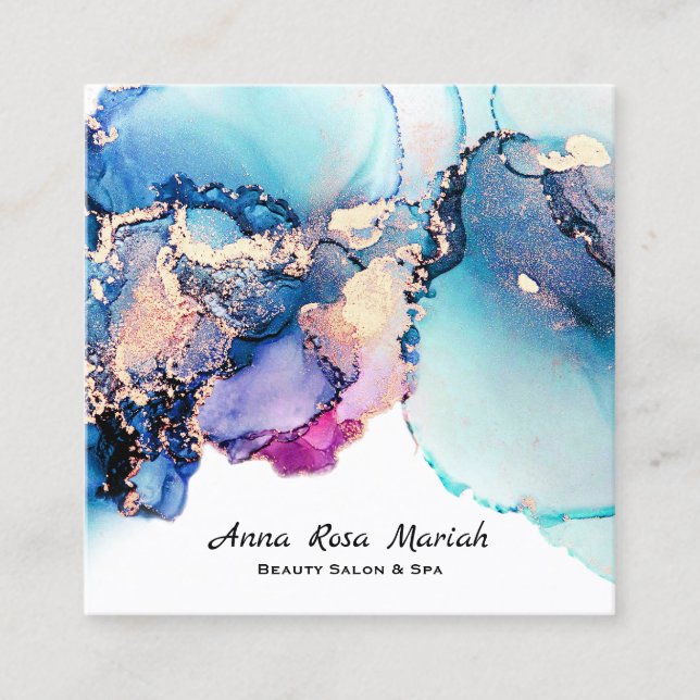 *~* Yummy Abstrakt Turcos Guld Gilded Teal AP29 Fyrkantigt Visitkort (Framsida)