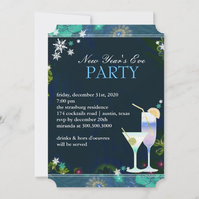 Yummy Cocktails Nyårsafton Party Inbjudningar (Framsida)