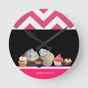 YUMMY COLORFUL-MUFFINSAR ÖNSKAR SHOP Rosa Chevron Rund Klocka