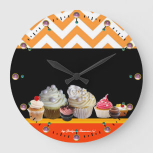YUMMY COLORFUL MUFFINSS DESERT SHOP Orange Chevron Stor Klocka