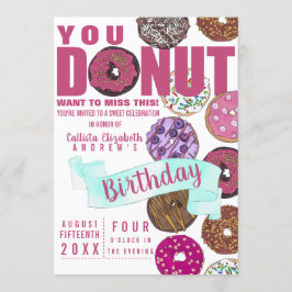 Yummy Cute Rosa Teal Donuts Watercolor Birthday Inbjudningar