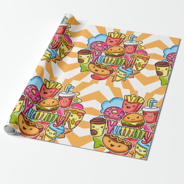 Yummy Fast Food Presentpapper (Utrullad)