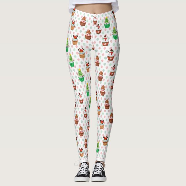 Yummy Festive Muffinss on Red and Grönt Polka dots Leggings (Framsida)