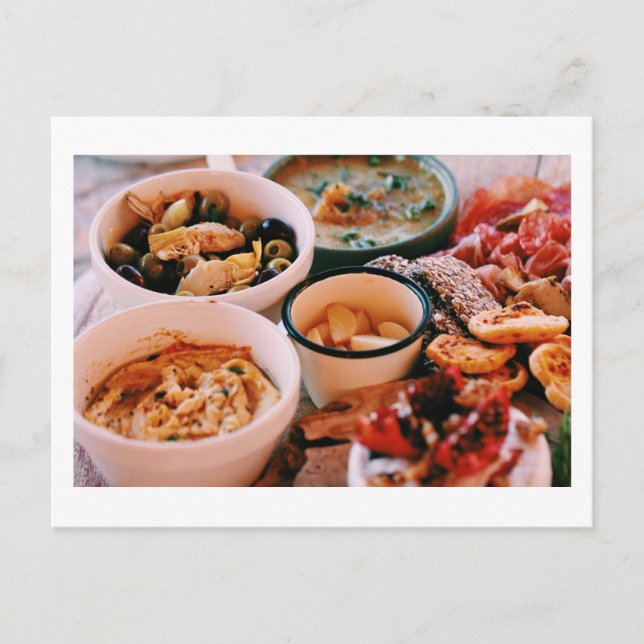 Yummy Food Festive Platter Cheese Olives Vykort (Framsida)