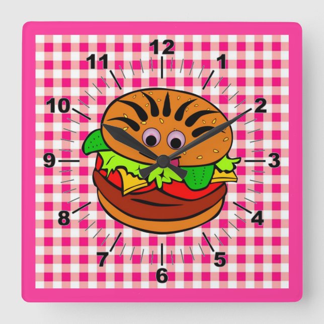 Yummy Hamburger Wall Clock Fyrkantig Klocka (Framsida)