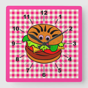 Yummy Hamburger Wall Clock Fyrkantig Klocka