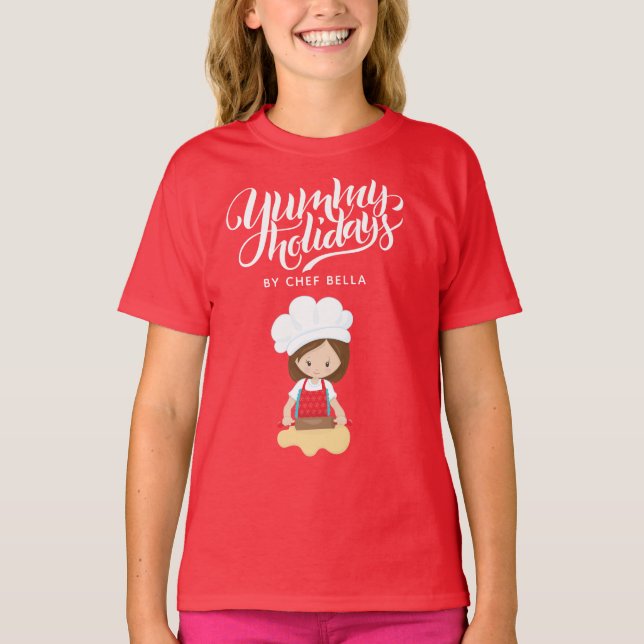 Yummy Helgdagars by Chef Custom Name Girl Baking T Shirt (Framsida)