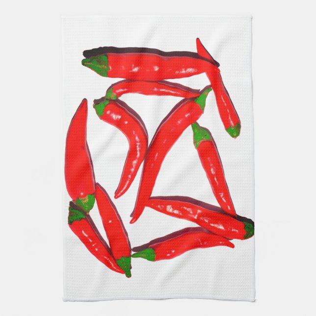 Yummy Hett Red Grönt Chili Pepper Kökshandduk (Vertikal)