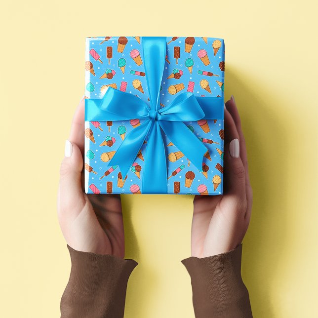 Yummy Ice Cream Mönster | Blå Presentpapper (Skapare uppladdad)