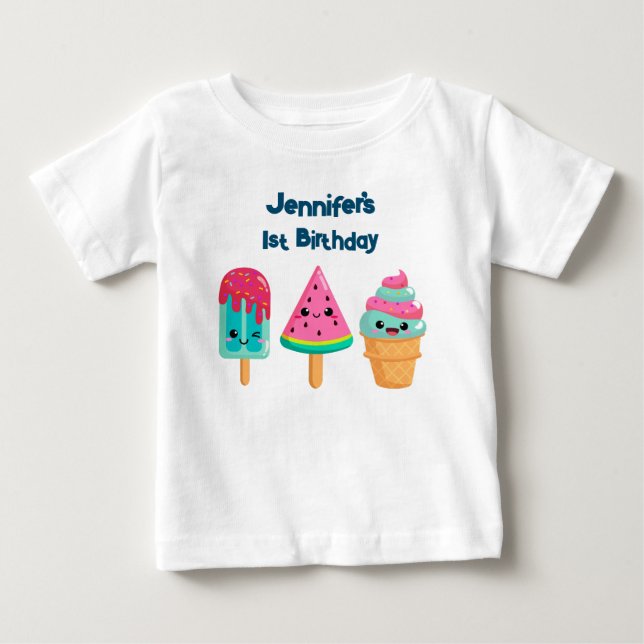 Yummy Ice Cream Trio Summer Vibe 1:a födelsedagen T Shirt (Framsida)