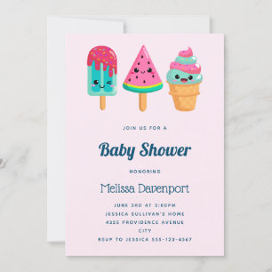Yummy Ice Cream Trio Summer Vibe Baby Shower Inbjudningar