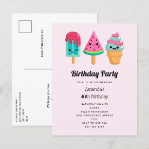 Yummy Ice Cream Trio Summer Vibe Birthday Inbjudan Vykort