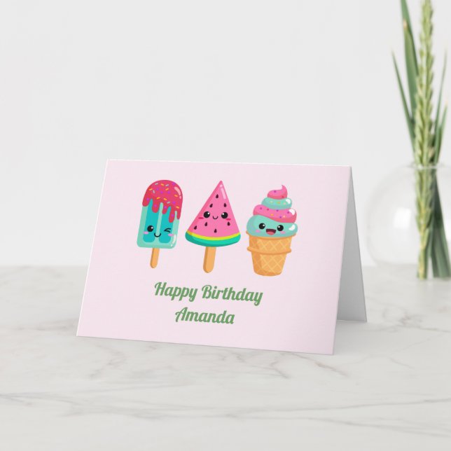 Yummy Ice Cream Trio Summer Vibe Birthday Kort (Framsida)